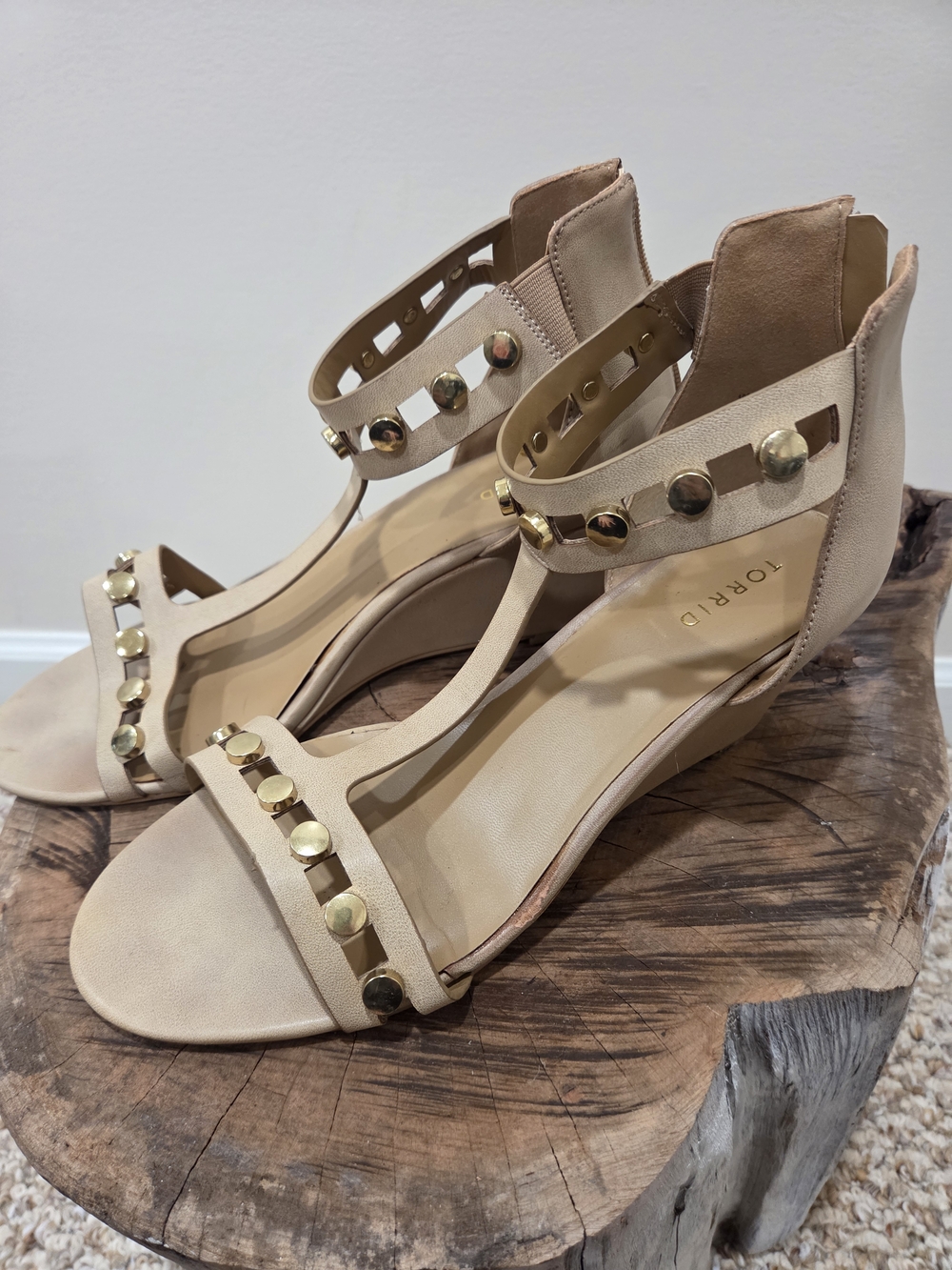 Torrid Nude Studded T-Strap Wedge Sandals
